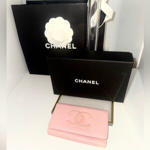 CHANEL Pink Key and Card Holder w/ Box, Dust Bag, and Bag. P